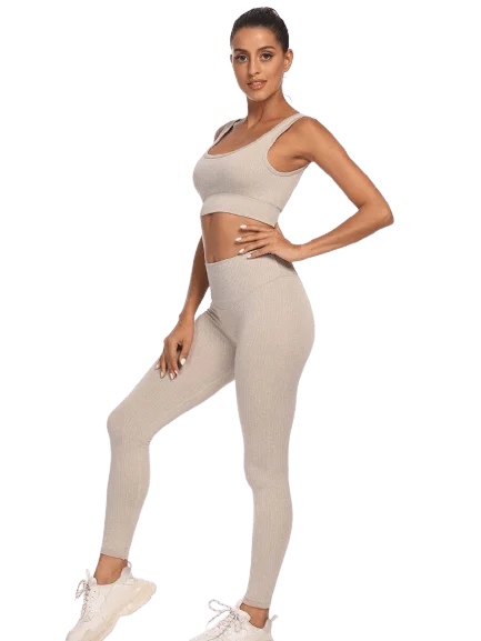 Huge Discounts LIGHT KHAKI SEAMLESS SPORTS SET - 2 PIECE BRA & LEGGINGS