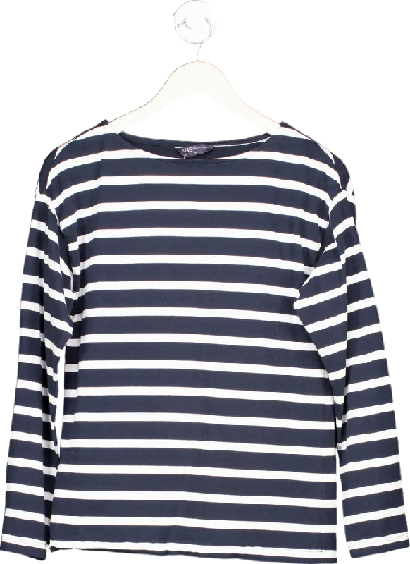 Amazing Deals M&S Navy Striped Long Sleeve Top UK 8