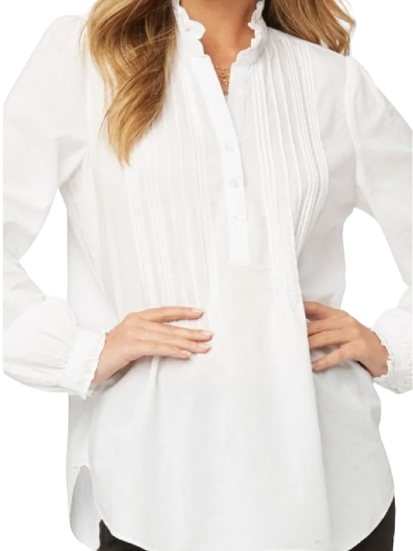 Super Deal NYDJ White cotton classic Pintuck Blouse  UK L