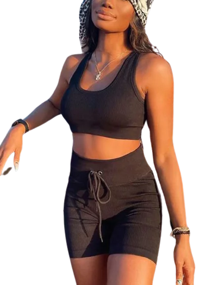 The Best Prices RIBBED BLACK SET - CROP TOP AND SHORTS
