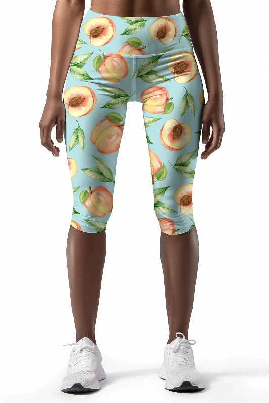 Huge Savings A Rich Peach Ellie Green Fruity Print Gym Yoga Capri Leggings - Women