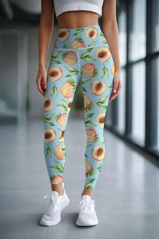 Deal Mania A Rich Peach Lucy Green Fruity Print Best Leggings Yoga Pants - Women