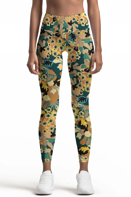 Big Discounts Admiration Lucy Brown Floral Leaf Printed Leggings Yoga Pants - Women