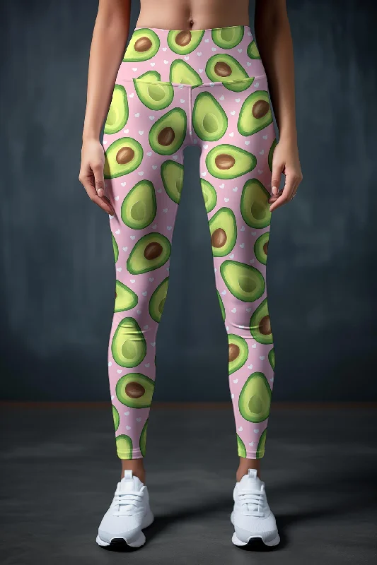 Price Drop Alert Avocardio Lucy Pink Green Avocado Print Leggings Yoga Pants - Women Price Drop Alert Avocardio Lucy Pink Green Avocado Print Leggings Yoga Pants - Women