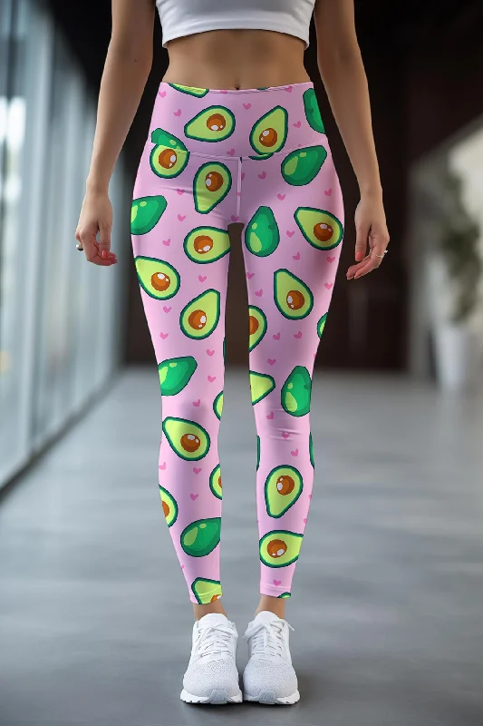 Price Buster Avocuddle Lucy Pink Avocado Print Leggings Yoga Pants - Women