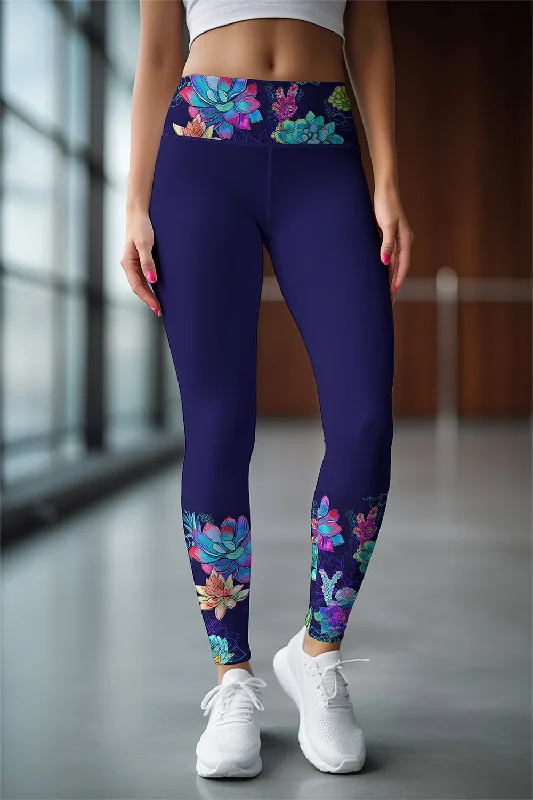Shop and Save Bali Blue Lucy Navy Printed Details Leggings Yoga Pants - Women