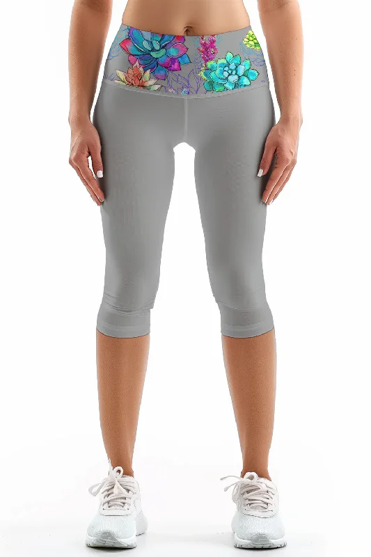 Final Markdown Bali Grey Ellie Floral Printed Performance Yoga Capri Leggings - Women Final Markdown Bali Grey Ellie Floral Printed Performance Yoga Capri Leggings - Women