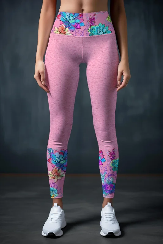 Online Only Bali Pink Lucy Floral Printed Workout Gym Leggings Yoga Pants - Women