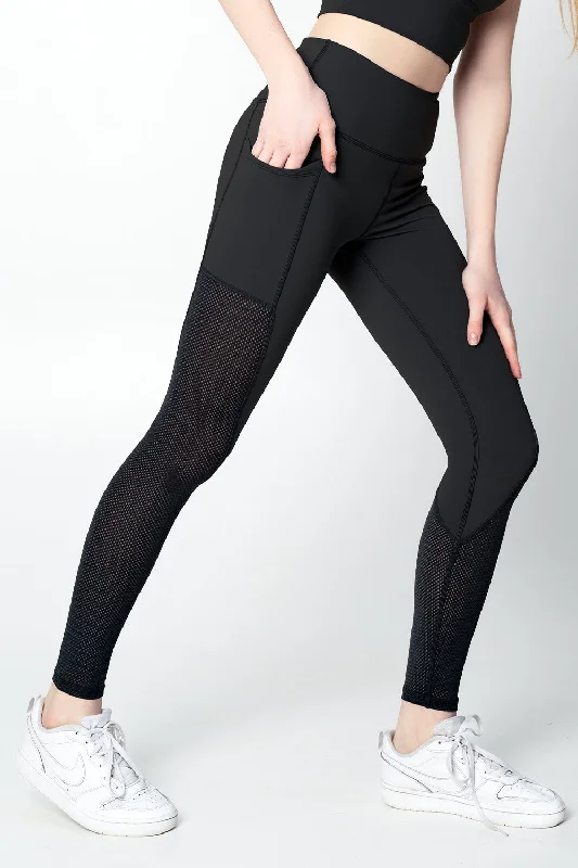 Exclusive Savings 4 for $54 - Black Cassi Mesh & Pockets Workout Leggings Yoga Pants - Women Exclusive Savings 4 for $54 - Black Cassi Mesh & Pockets Workout Leggings Yoga Pants - Women