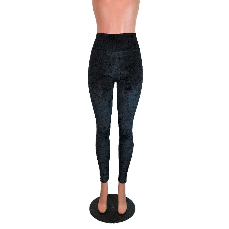 Weekend Deal Black Crushed Velvet High Waisted Leggings Pants
