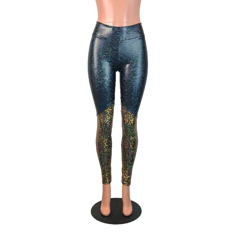 Midnight Madness Black & Gold Shattered Glass Holographic *Mid-Rise* Leggings Pants