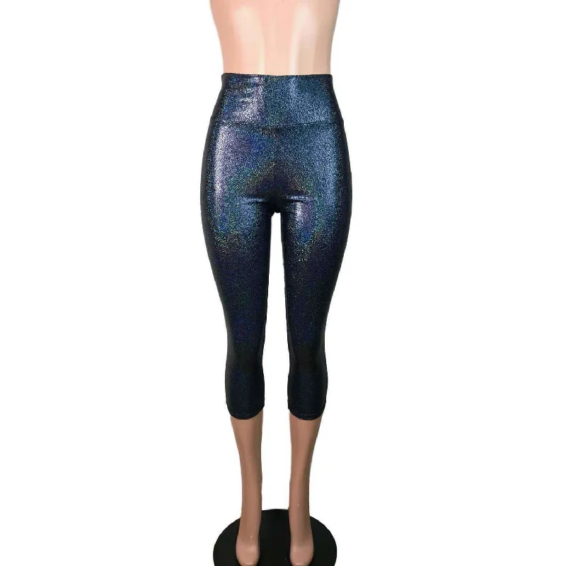 Don't Wait Black Holographic Cropped Capri Leggings Pants