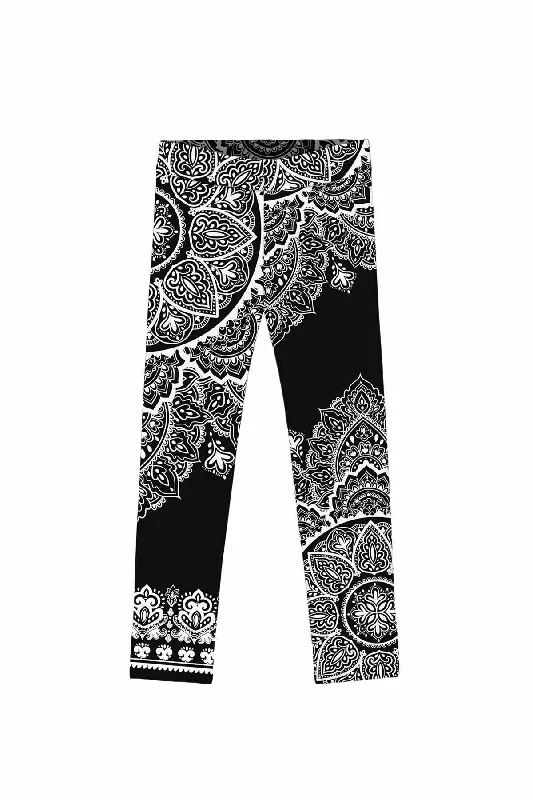 Stock Clearance Black Nirvana Lucy White Geometric Boho Print Trendy Leggings - Kids Stock Clearance Black Nirvana Lucy White Geometric Boho Print Trendy Leggings - Kids