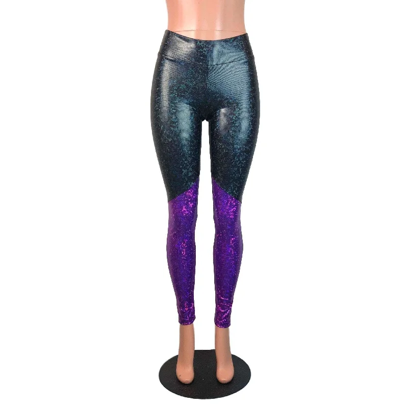 Hot Deal Black & Purple Shattered Glass Holographic *Mid-Rise* Leggings Pants