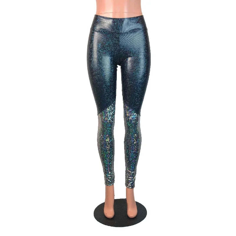 Seasonal Sale Black & Silver Shattered Glass Holographic *Mid-Rise* Leggings Pants