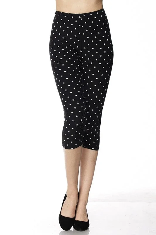 Price Drop Alert Black & White Polka Dot Capri Leggings - Plus