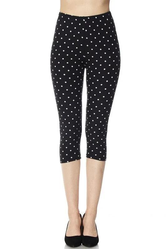 Deal Mania Black & White Polka Dot Capri Leggings