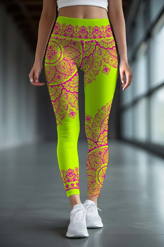 Fantastic Deals Blossom Nirvana Lucy Yellow Pink Boho Print Leggings Yoga Pants - Women Fantastic Deals Blossom Nirvana Lucy Yellow Pink Boho Print Leggings Yoga Pants - Women
