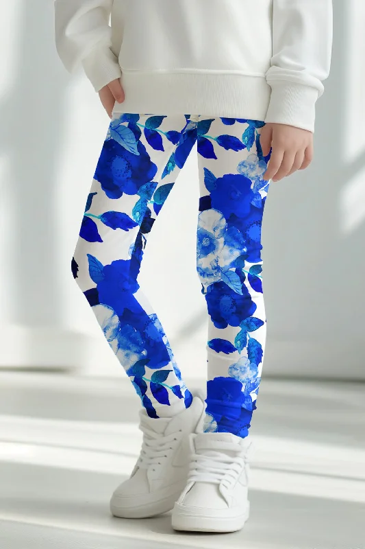 Deal Dash Blue Blood Lucy Cute Floral Printed Stretch Leggings - Girls