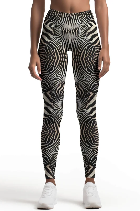 Massive Deals Born to Be Wild Lucy Black Zebra Print Leggings Yoga Pants - Women