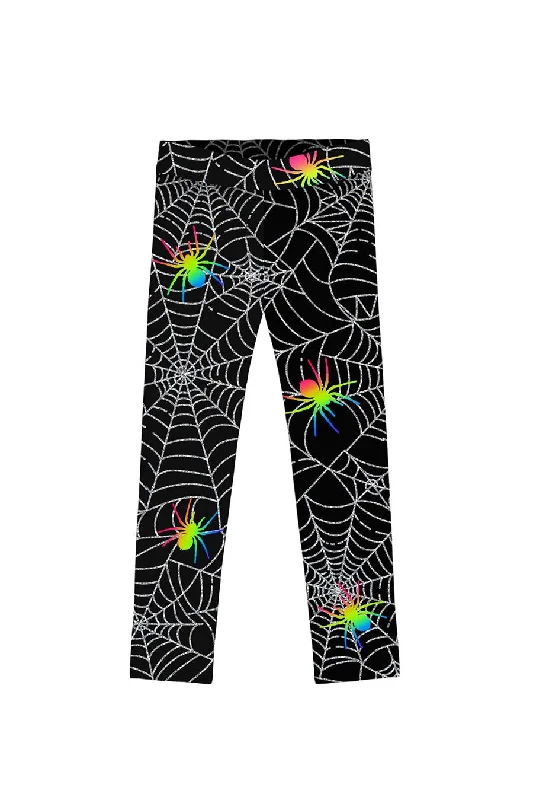 Extra Savings Bugs & Kisses Lucy Black Cute Spider Print Halloween Leggings - Kids