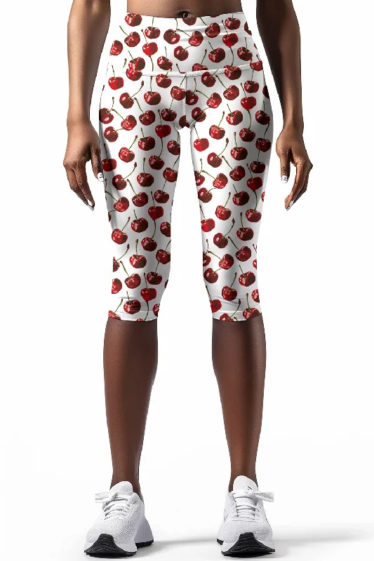New Markdowns Cherries on Top Ellie White Fruity Printed Yoga Capri Leggings - Women New Markdowns Cherries on Top Ellie White Fruity Printed Yoga Capri Leggings - Women