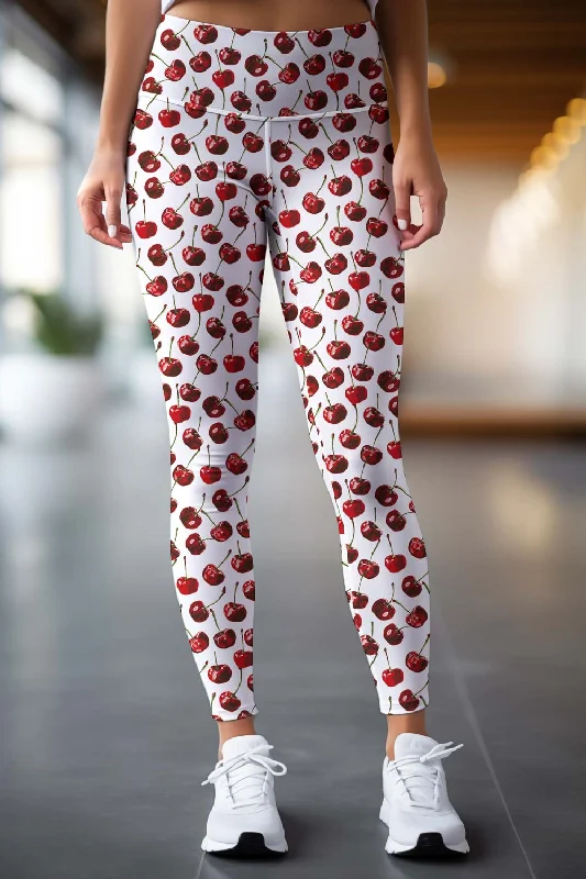 Deep Discounts Cherries on Top Lucy White Fruity Printed Leggings Yoga Pants - Women Deep Discounts Cherries on Top Lucy White Fruity Printed Leggings Yoga Pants - Women