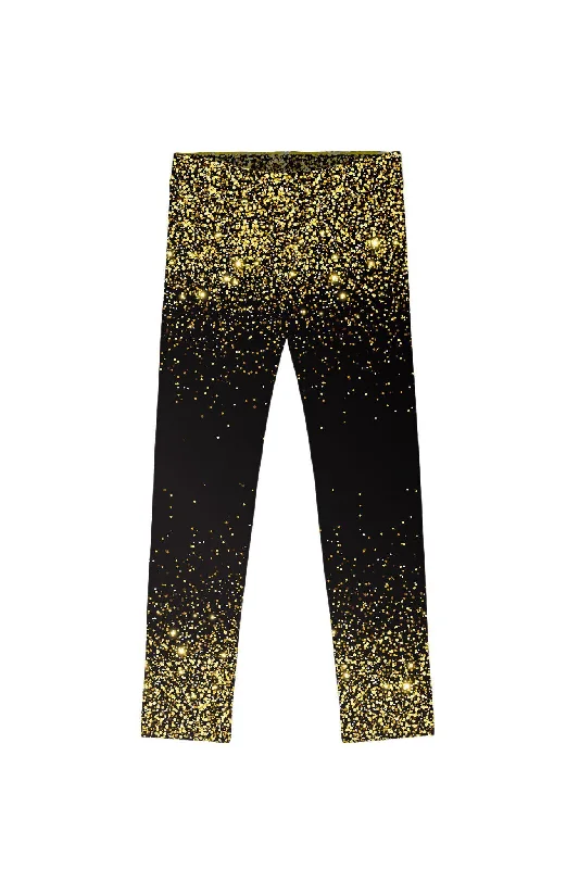 Unmissable Offer Chichi Lucy Black & Gold Glitter Print Cute Leggings - Kids