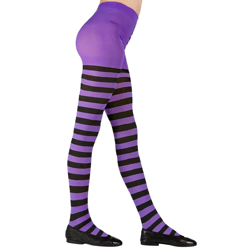 Bonus Savings Children's Purple and Black Striped Tights