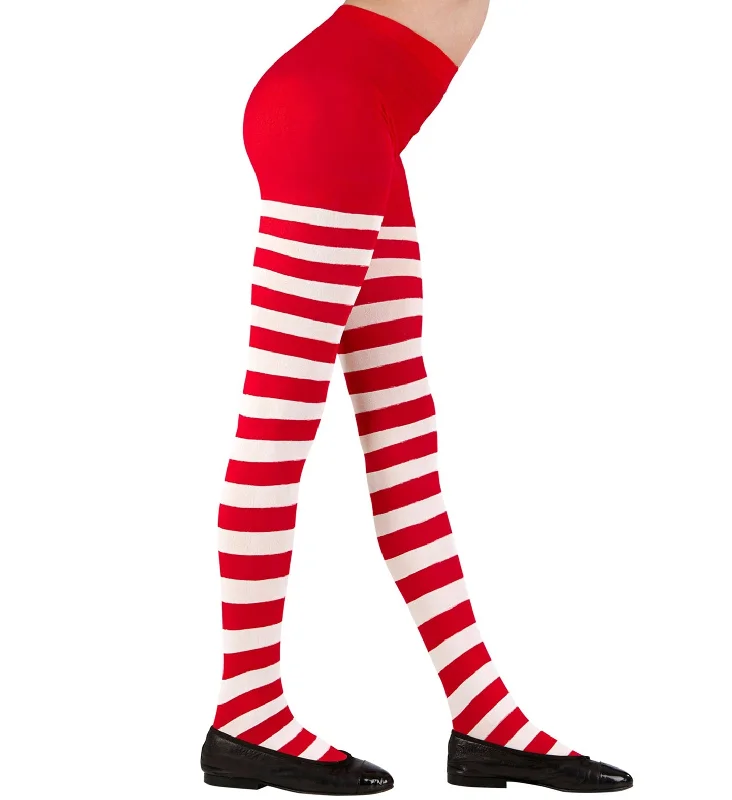Discount Mania Children's Red and White Striped Tights
