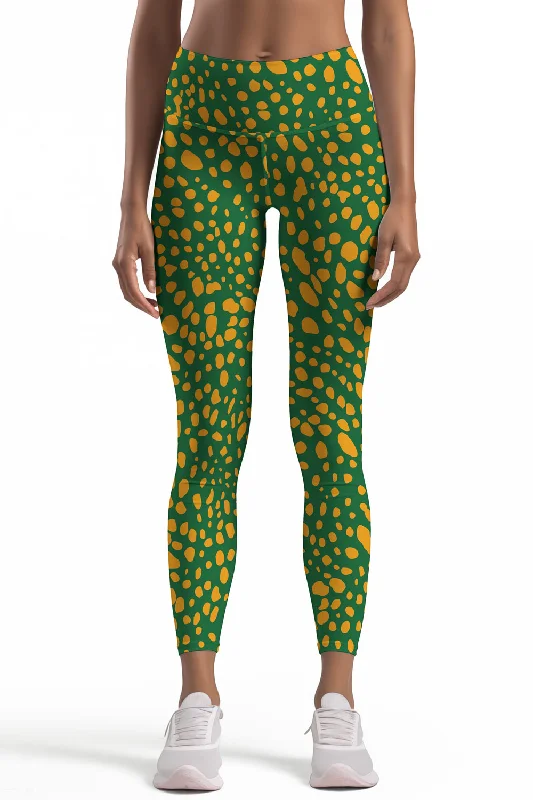 Act Fast Collagen Lucy Green Abstract Print Active Leggings Yoga Pants - Women