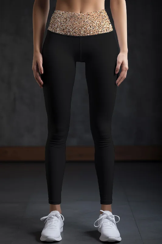 Today’s Deal Confetti Lucy Black Printed Waistband Leggings Yoga Pants - Women