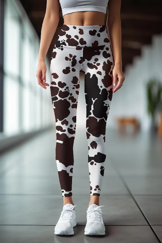 Exclusive Preview Cowgirl Lucy White Brown Cow Print Workout Leggings Yoga Pants - Women Exclusive Preview Cowgirl Lucy White Brown Cow Print Workout Leggings Yoga Pants - Women