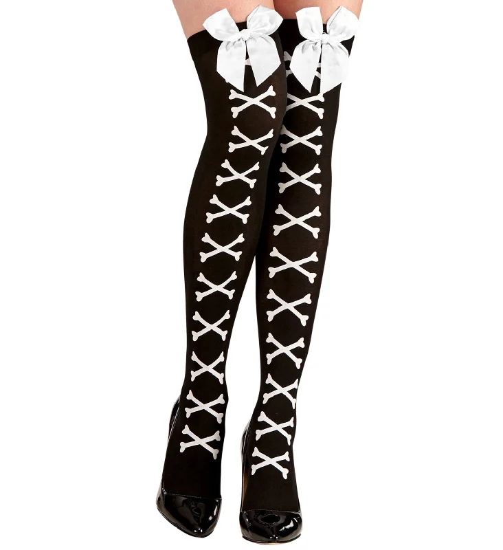 Markdowns Crossbones Knee Socks with White Ribbon