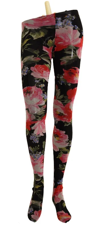 Super Bargain Dolce & Gabbana Floral Noir Nylon Tights - Elegance in Bloom
