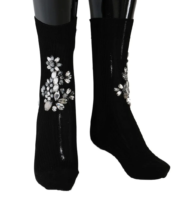 Now or Never Dolce & Gabbana Crystal Embellished Black Knit Stockings