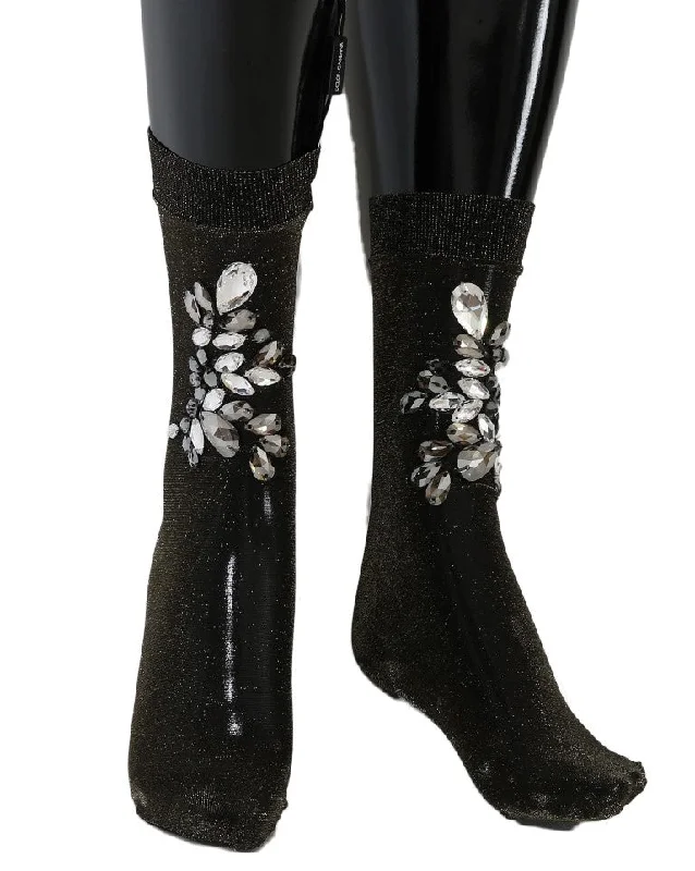 Quick Sale Dolce & Gabbana Crystal-Embellished Black Mid-Calf Stockings