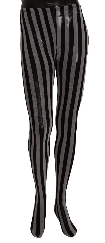 Steals and Deals Dolce & Gabbana Black and White Striped Luxury Tights