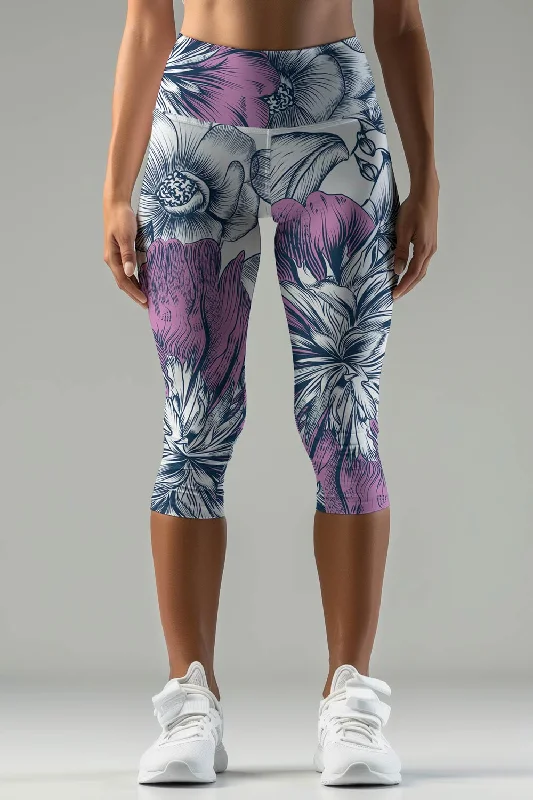 Best Bargains Dream Catcher Ellie White Purple Floral Yoga Capri Leggings - Women