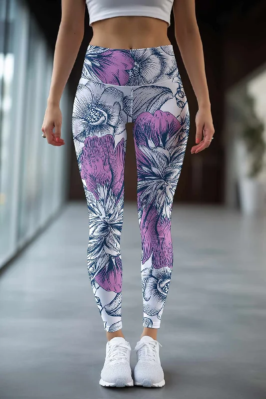Online Only Dream Catcher Lucy White Floral Print Leggings Yoga Pants - Women
