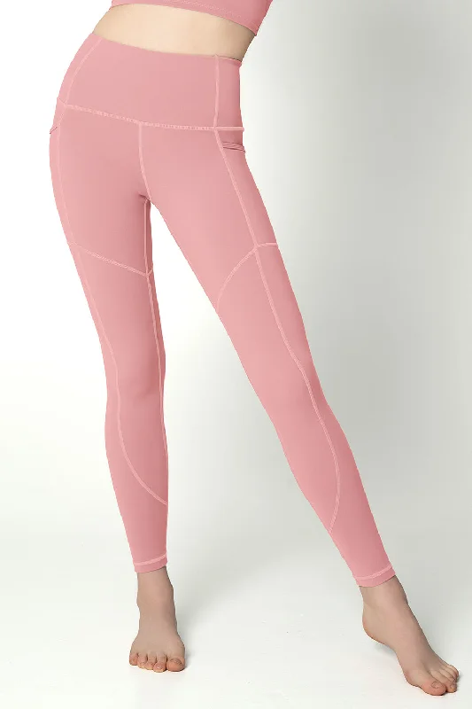 Deep Discounts 4 for $54 - Dusty Pink Cassi Three Pockets Workout Leggings Yoga Pants - Women Deep Discounts 4 for $54 - Dusty Pink Cassi Three Pockets Workout Leggings Yoga Pants - Women