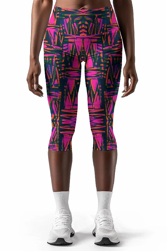 Instant Savings Ego Ellie Pink Printed Workout Performance Yoga Capri Leggings - Women Instant Savings Ego Ellie Pink Printed Workout Performance Yoga Capri Leggings - Women