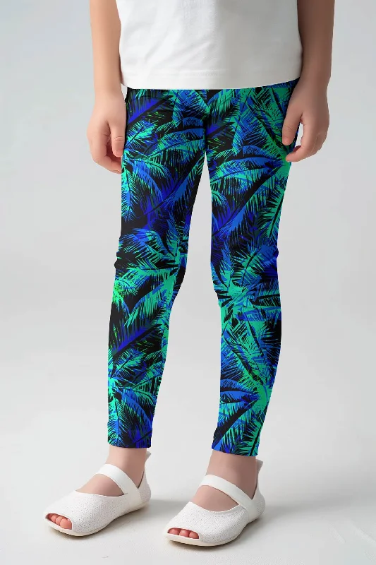 Seasonal Clearance Electric Jungle Lucy Cute Navy Green Printed Leggings - Kids
