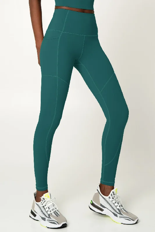Lowest Price 4 for $54 - Emerald Green Cassi Three Pockets Workout Leggings Yoga Pants - Women