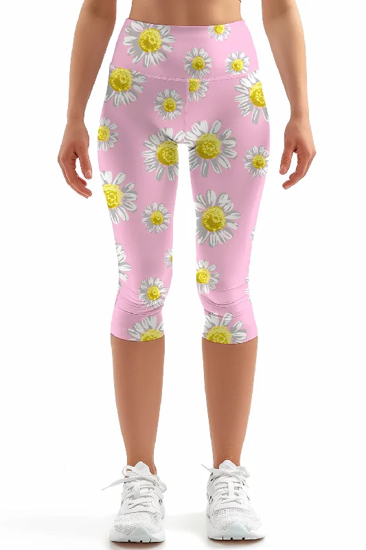 Low Prices Enchanting Daisy Ellie Blush Pink Floral Yoga Capri Leggings - Women