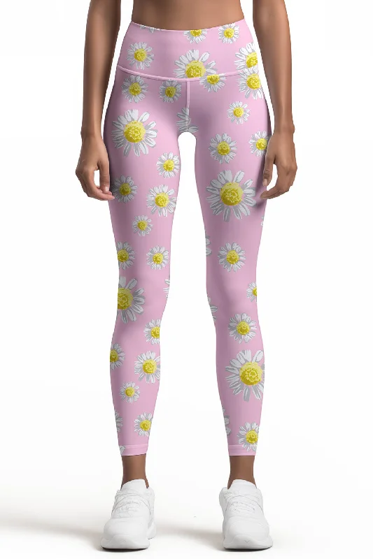 Closeout Enchanting Daisy Lucy Blush Pink Floral Leggings Yoga Pants - Women