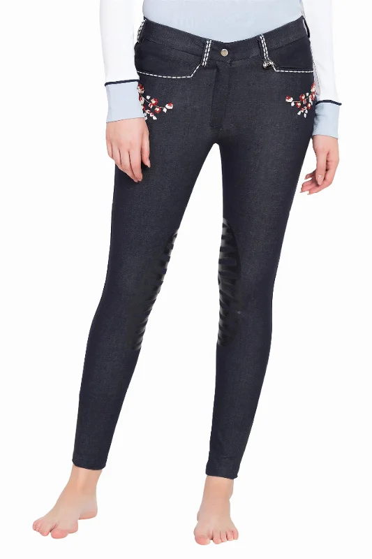 Doorbuster Deal Equine Couture Ladies Alice Denim Embroidered Breeches