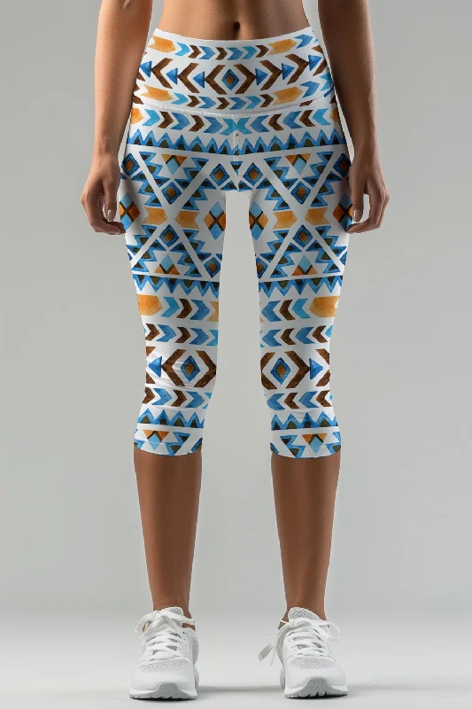 Buy Now Ethno Chic Ellie White Boho Performance Yoga Capri Leggings - Women