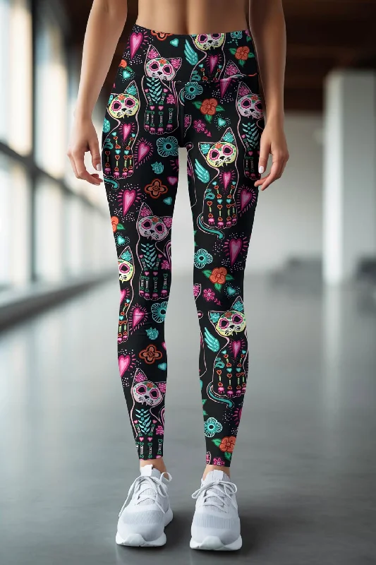 Buy More, Save More FangTastic Lucy Black Cat Halloween Print Leggings Yoga Pants - Women