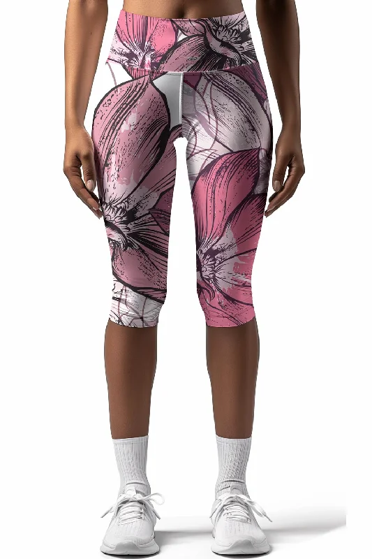 Super Savings Fantasia Ellie Pink Floral Print Yoga Capri Leggings - Women